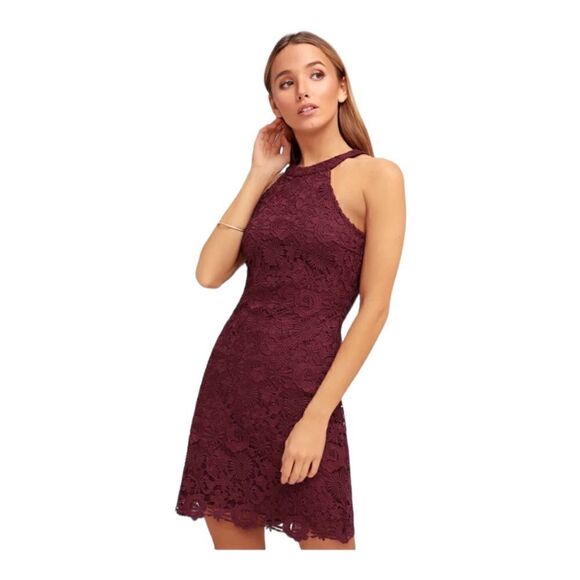 Lulus love poem burgundy lace mini dress M - Picture 10 of 10